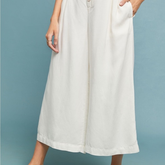 Anthropologie Oceanside wide leg cropped pants cream Small beachy coastal boho - Picture 11 of 15